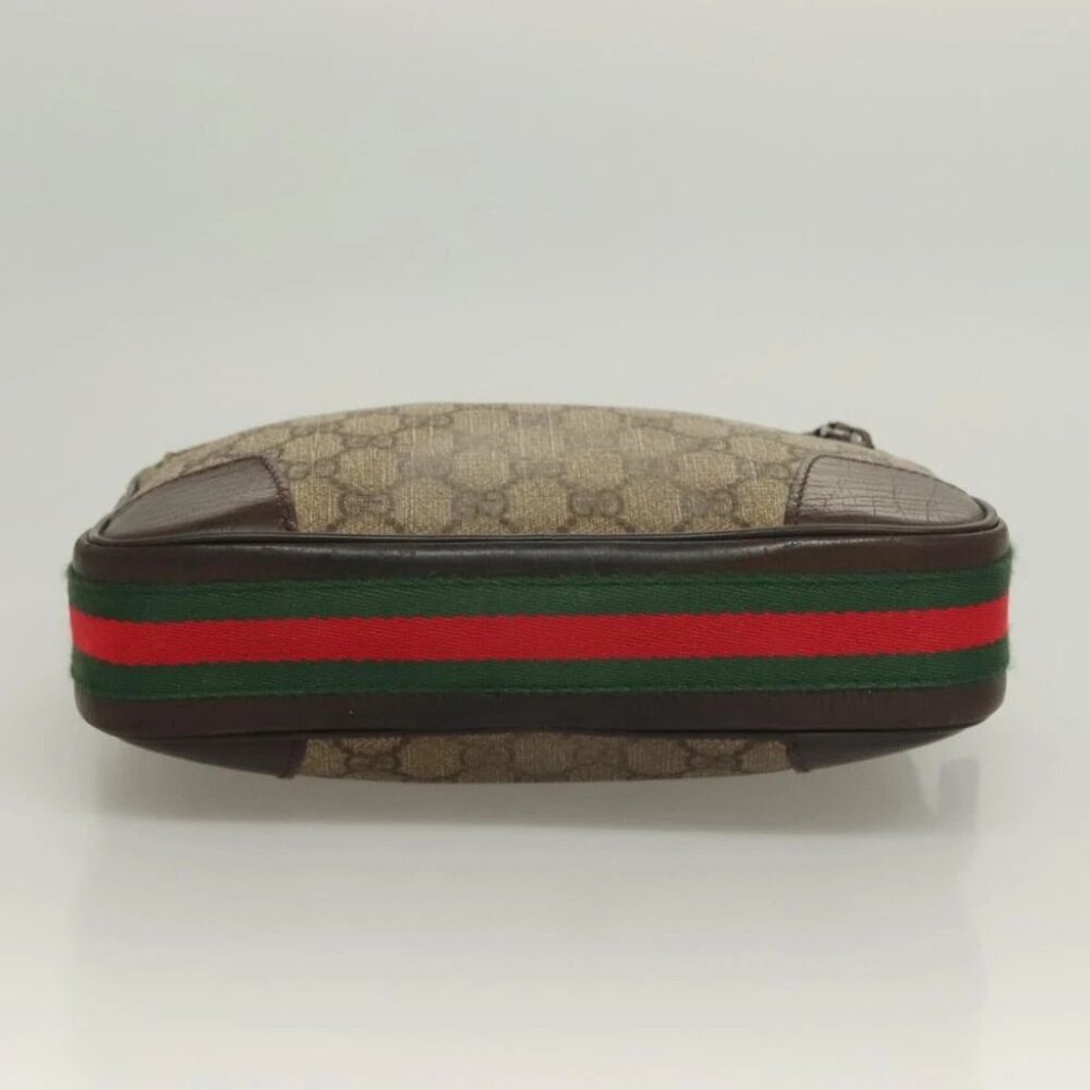 GUCCI GG Supreme Web Sherry Line Clutch Bag PVC Beige Silver 152599 Auth hk2854 - Picture 8 of 14
